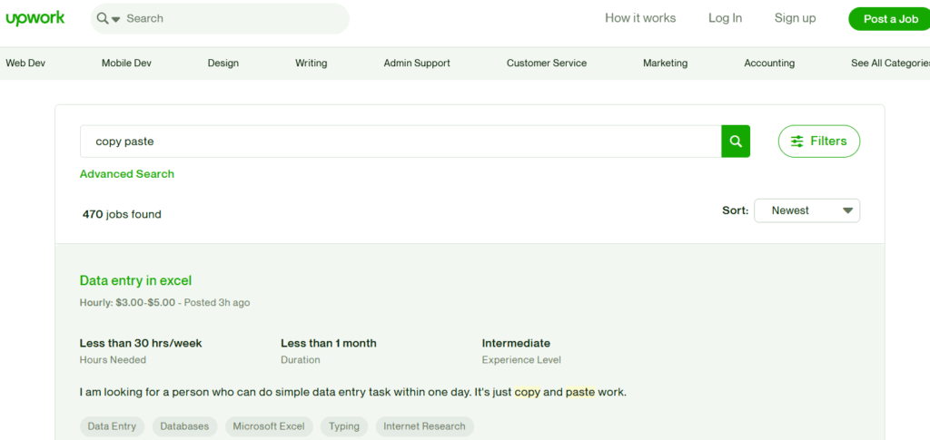 Upwork showing copy paste jobs in search results