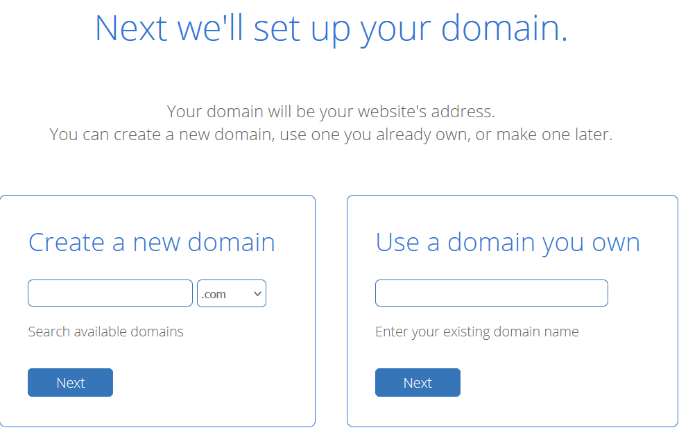 bluehost hosting domain set up page