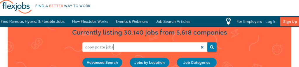 flex jobs website to find copy paste jobs