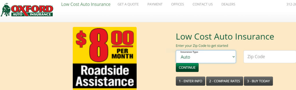 Oxford Auto Insurance company homepage