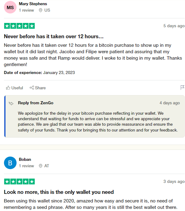 Positve zengo wallet reviews on trustpilot