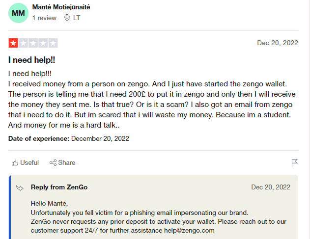 Negative zengo wallet reviews on trustpilot