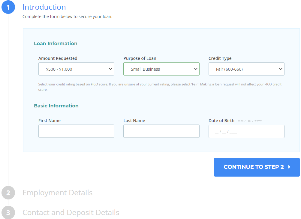 zippy loan introduction page