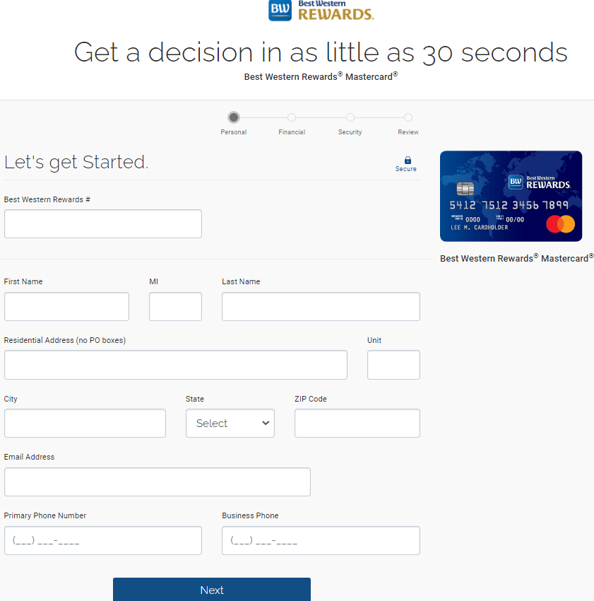 best westren rewards mastercard application page