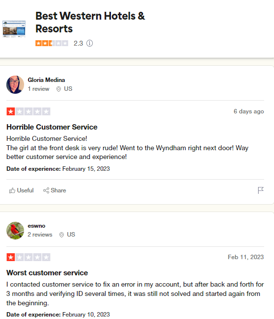 best western customer service reviews on trustpilot