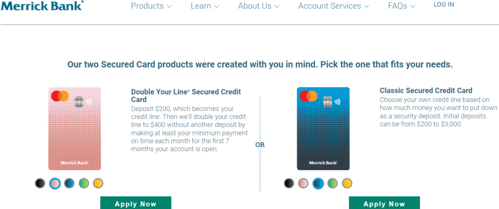 Merrick bank Double Your Line Secured Mastercard apply page