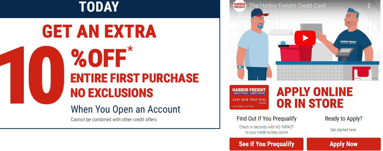 Harbor Freight Credit Card homepage