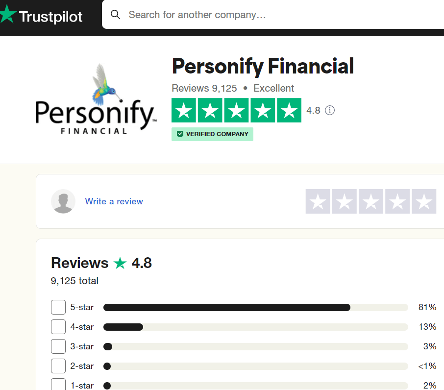 Personify financial reviews on Trustpilot