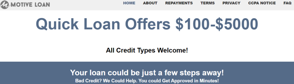 Motive Loan Homepage